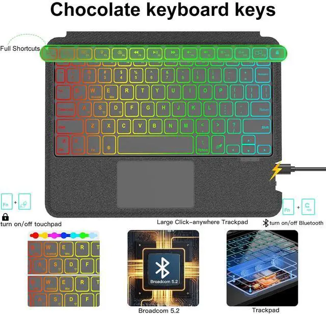 Alt view image 4 of 5 - KVAGO Keyboard Case for iPad Air 13-inch (M3, 2025/ M2, 2024)& iPad Pro 12.9 Case inch (3/4/5/6th Gen) with Keyboard, Magic Magnetic Keyboard, Rainbow Color Backlit, Multi-Touch Trackpad, Dark Black