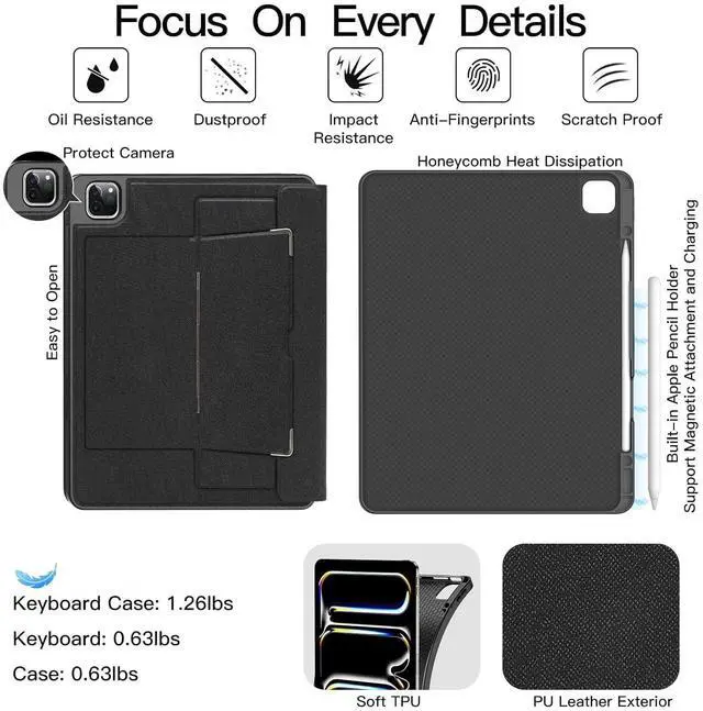 Alt view image 5 of 5 - KVAGO Keyboard Case for iPad Air 13-inch (M3, 2025/ M2, 2024)& iPad Pro 12.9 Case inch (3/4/5/6th Gen) with Keyboard, Magic Magnetic Keyboard, Rainbow Color Backlit, Multi-Touch Trackpad, Dark Black