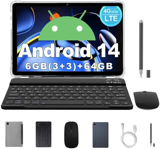 Main image of redbeat Android 14 Tablet 8 inch Gaming Tablets with Keyboard, 4G LTE Dual SIM, 6GB RAM 64GB ROM (Expandable to 1TB), Dual Camera, HD Display, C1 Kids Tablet with Leather Case, Mouse and Stylus