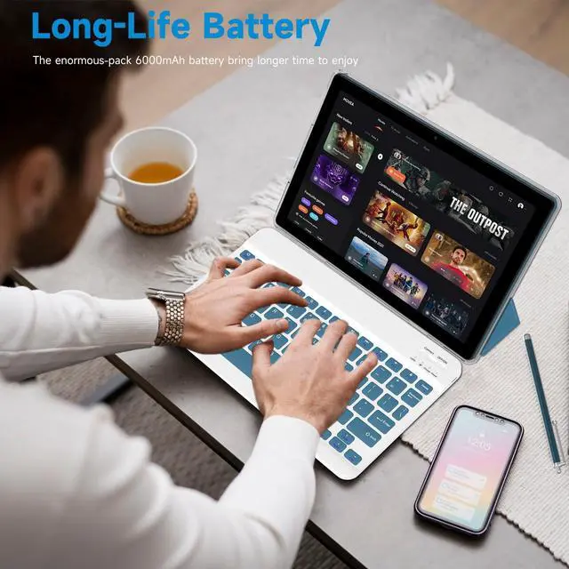 Alt view image 3 of 5 - Android 14 Tablet, 10 Inch 8GB RAM+64GB ROM+1TB Expand, 1.8Ghz Quad-core Processor, 2 in 1 Tablets with Keyboard Mouse Case Stylus, 8MP Camera, 6000mAh Battery, 1280*800 HD Screen, 5G WiFi 6 Tablet PC