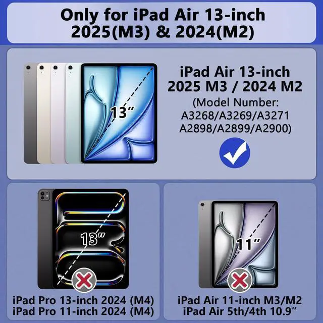 Alt view image 2 of 5 - Grifobes for iPad Air 13 inch (M3/M2) 2025/2024, Heavy Duty Shockproof Rugged Protective Cover with Pencil Holder Built-in Stand for i Pad Air 6th Gen 13" for Kids Boys (Black+Red)