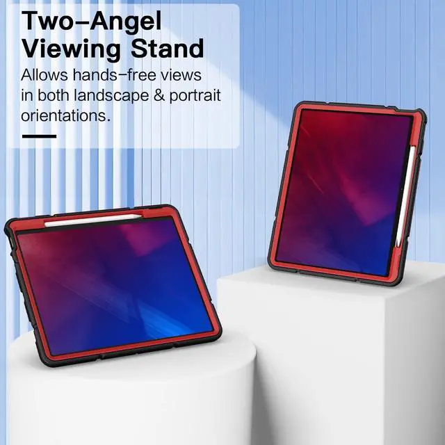Alt view image 4 of 5 - Grifobes for iPad Air 13 inch (M3/M2) 2025/2024, Heavy Duty Shockproof Rugged Protective Cover with Pencil Holder Built-in Stand for i Pad Air 6th Gen 13" for Kids Boys (Black+Red)
