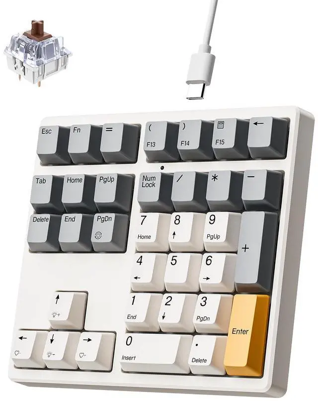 Main image of FJÄDRAR Mechanical Number Pad, 34 Key Hot Swappable Numpad Brown Switches, USB Wired Numeric Keypad with PBT Keycaps White Backlit Number Pad for Laptop, MacBook,PC Desktop