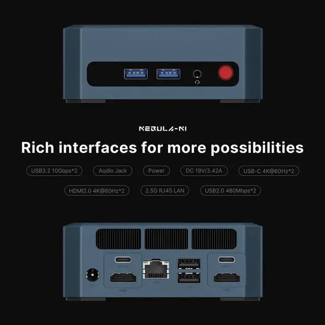 Alt view image 3 of 5 - origimagic N1 Mini PC, AMD Ryzen 7 5825U(8C/16T, UP to 4.5GHZ), Mini Computers 16GB DDR4 RAM 512GB M.2 NVMe SSD, Support 4K Quad Display/WiFi 6E/BT5.2/2.5G LAN/Dual USB-C(Data/PD3.0/DP),Home/Office