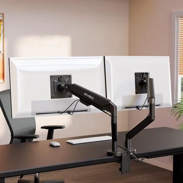 Alt view image 2 of 5 - EVEO Premium Dual Monitor Mount 14"-35 Dual Monitor Arm VESA Bracket Adjustable Height Gas Spring Dual Monitor Stand, Screen Full Motion Dual Monitor Arm-Computer Monitor Stand for 2 Screens - Black