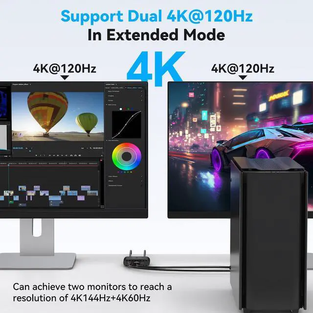Alt view image 4 of 5 - JCYMELE Displayport to Dual Displayport Splitter Dual 4K120Hz Extended Display Adapter for 2 Monitors, Display Port Splitter 1 in 2 Out Supports MST & SST Mode for PC, Laptop,Computer Graphics Card