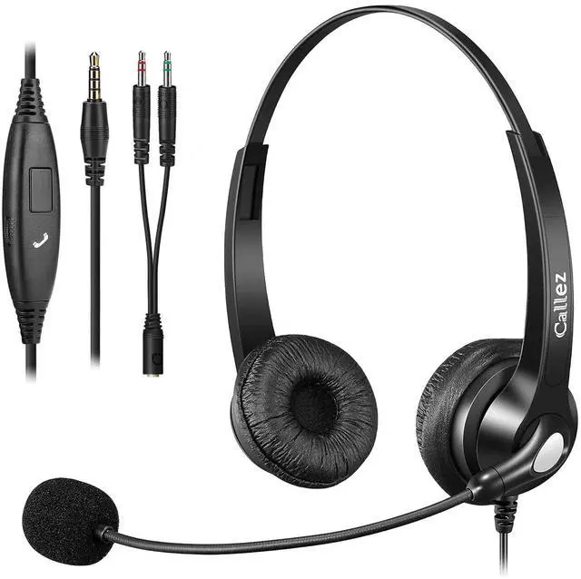 Main image of Callez 3.5mm Cell Phone Headset, Mono Computer Headset with Noise Cancelling Microphone, Compatible with iPhone Samsung Huawei Smartphones Laptop iPad iPod Skype PC