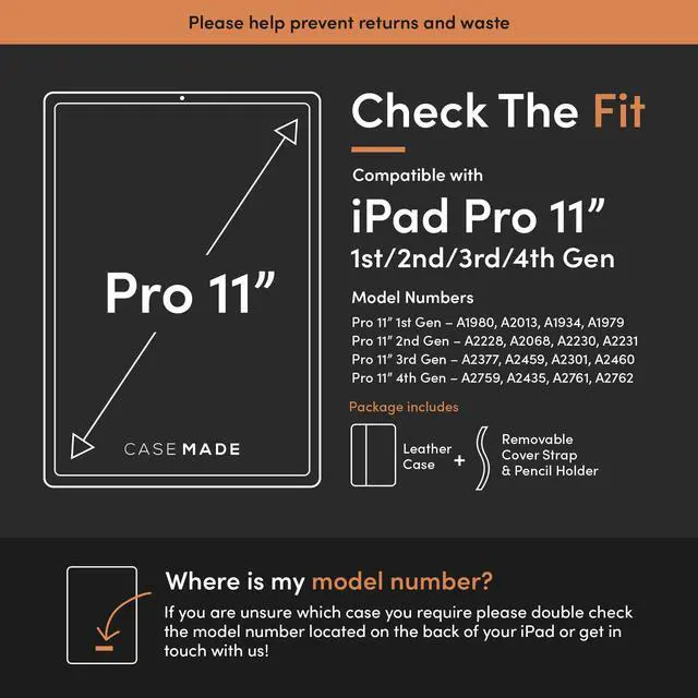 Alt view image 2 of 5 - Casemade Real Leather Case Compatible with iPad Pro 11 1st/2nd/3rd/4th Gen (2018/2020/2021/2022) - Full-Grain Leather Cover, Auto Sleep/Wake, Dual Stand Position (Tan)