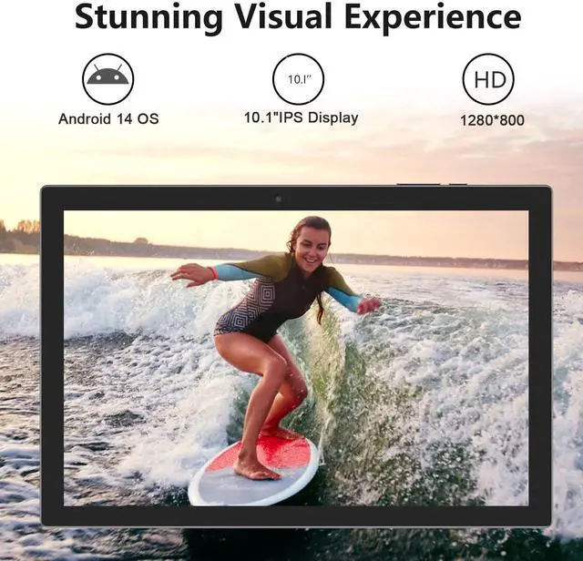 Alt view image 4 of 5 - 10 inch Android 14 Tablet with Keyboard, 2 in 1 Tablets Set Include Case Mouse Stylus, 8GB RAM+64GB ROM, Quad Core 10.1'' Tab, 6000mAh Battery, 8MP Dual Camera, Google GMS Certification Tableta