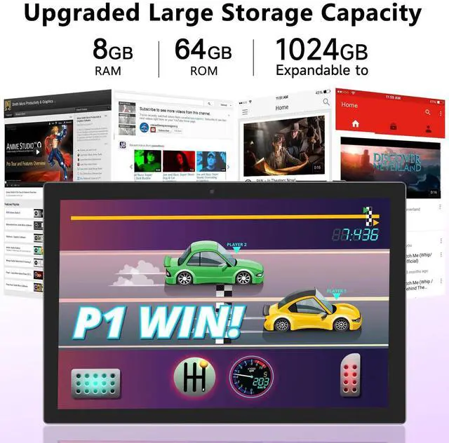Alt view image 2 of 5 - 10 inch Android 14 Tablet with Keyboard, 2 in 1 Tablets Set Include Case Mouse Stylus, 8GB RAM+64GB ROM, Quad Core 10.1'' Tab, 6000mAh Battery, 8MP Dual Camera, Google GMS Certification Tableta
