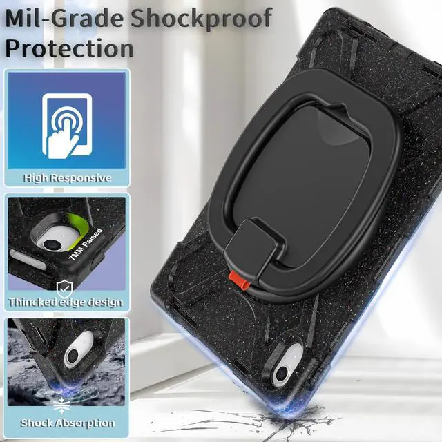 Alt view image 3 of 5 - BKOUNCTK for iPad (A16) 11th/10th Generation Case 2025/2022 (11/10.9),Heavy Sturdy Shockproof Kids Case with Screen Protector,Rotating Stand/Pencil Holder/Shoulder Strap - Carnival Night Black