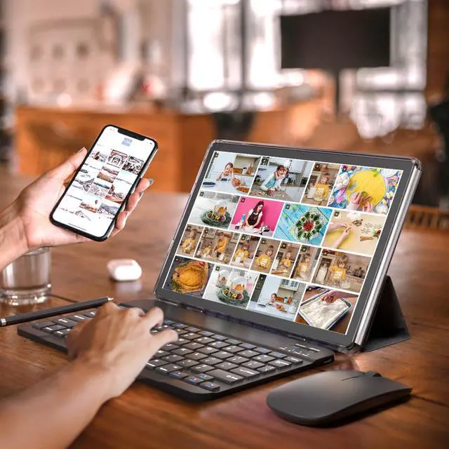 Alt view image 3 of 5 - 10 inch Tablet with Keyboard 2 in 1 Tablet Android 14 Tablets Include Case Mouse Stylus 6000mAh battery 8GB+64GB Support 1TB Expandable 10.1" Tableta, 2MP+8MP Dual Camera WiFi-6 Bluetooth 5.0 Tab