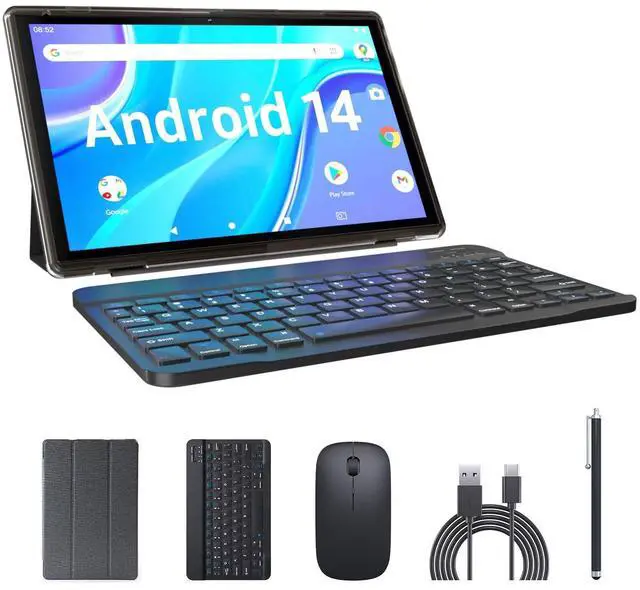 Main image of ATOZEE Tablet 2 in 1 Android 14 Tablets with Keyboard 10 inch Tabletas, Include Mouse Stylus Case, 6000mAh 6GB RAM 32GB ROM 1024GB Expandable Tableta, 2MP+8MP Dual Camera, WiFi-6 Bluetooth Tablet PC.