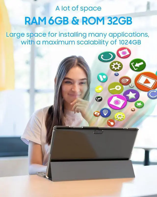 Alt view image 4 of 5 - ATOZEE Tablet 2 in 1 Android 14 Tablets with Keyboard 10 inch Tabletas, Include Mouse Stylus Case, 6000mAh 6GB RAM 32GB ROM 1024GB Expandable Tableta, 2MP+8MP Dual Camera, WiFi-6 Bluetooth Tablet PC.