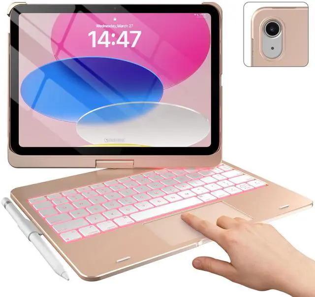 Main image of typecase Touch iPad 10th Generation Case with Keyboard (10.9", 2022) and iPad A16 (11th Gen, 2025)  360° Rotatable, 11-Color Backlit, Multi-Touch Trackpad, Thin & Light (Rose Gold)