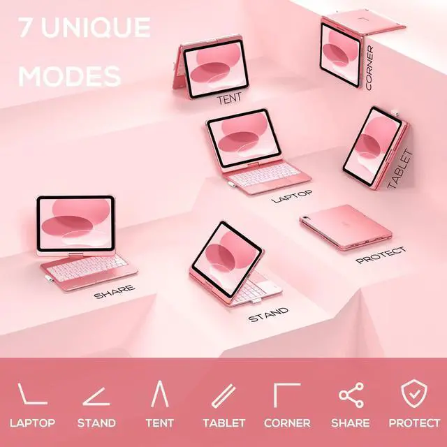 Alt view image 5 of 5 - typecase Touch iPad 10th Generation Case with Keyboard (10.9", 2022) and iPad A16 (11th Gen, 2025)  360° Rotatable, 11-Color Backlit, Multi-Touch Trackpad, Thin & Light (Rose Gold)