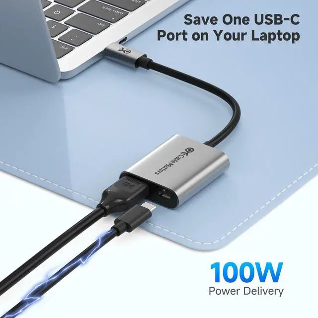 Alt view image 3 of 5 - Cable Matters 48Gbps USB C to HDMI 2.1 Adapter with 100W Charging, 4K 240Hz /8K 60Hz HDR - Thunderbolt 4 Compatible with iPhone 16/15 Pro Max (Max Resolution on Any MacBook is 4K@60Hz)