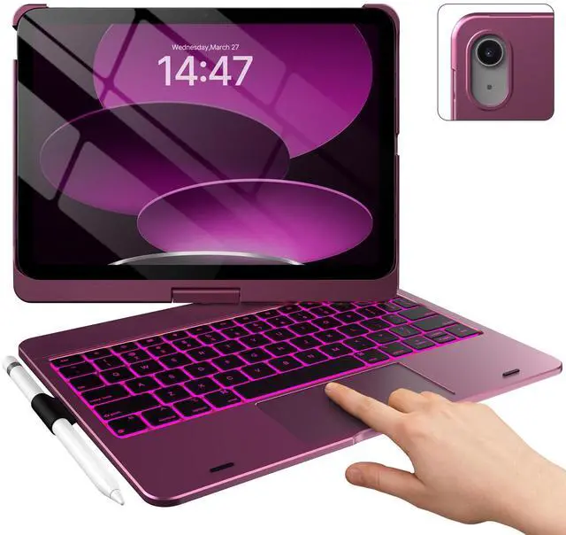 Main image of typecase Touch iPad 10th Generation Case with Keyboard (10.9", 2022), Multi-Touch Trackpad, 10 Color Backlight, 360° Rotatable, Thin & Light for Apple iPad 10th Gen 10.9 (Raspberry)