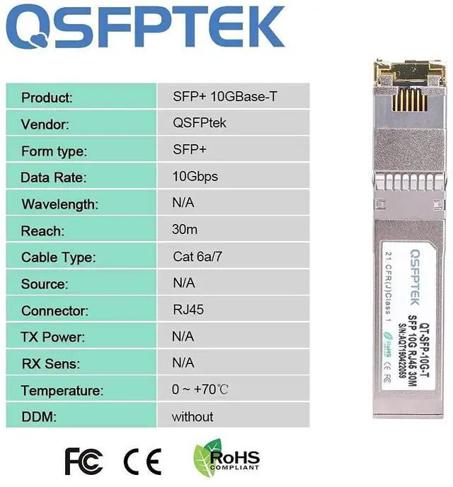 Alt view image 5 of 5 - 2Pack 10GBASE-T SFP+ Module, 10G SFP+ to RJ45 Copper, 10gbe SFP Ethernet Optical Mini-GBIC Transceiver for Cisco SFP-10G-T-S, Ubiquiti UF-RJ45-10G, Netgear, Mikrotik, Supermicro, Fortinet, CAT6A/CAT7