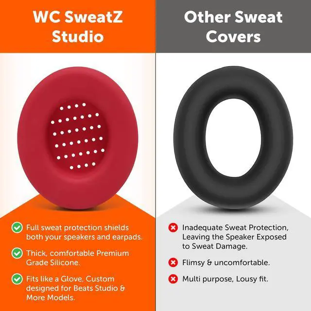 Alt view image 3 of 5 - WC SweatZ Studio - Patented Earpad Covers for Beats Studio 3 (A1914) & Beats Studio 2 (B0500 /B0501), Made by Wicked Cushions | Sweatproof & Easily Washable | Red