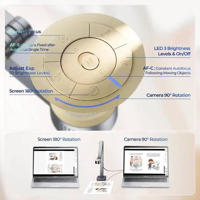 Alt view image 3 of 5 - CZUR Fancy S Pro 12MP USB Document Camera for Teacher, 4K Webcam with Microphone and LED Light, Up to 60fps, Auto Focus, for Remote Teaching, Live Streaming, Web Conference, for Mac and Windows