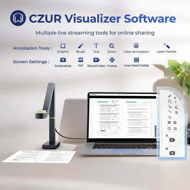 Alt view image 5 of 5 - CZUR Fancy S Pro 12MP USB Document Camera for Teacher, 4K Webcam with Microphone and LED Light, Up to 60fps, Auto Focus, for Remote Teaching, Live Streaming, Web Conference, for Mac and Windows