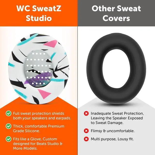 Alt view image 3 of 5 - WC SweatZ Studio - Patented Earpad Covers for Beats Studio 3 (A1914) & Beats Studio 2 (B0500 /B0501), Made by Wicked Cushions | Sweatproof & Easily Washable | 90's White