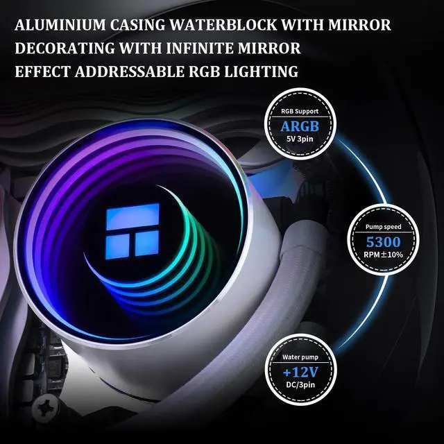 Alt view image 4 of 5 - Thermalright Frozen Notte 360 White ARGB V2 Water Cooling CPU Cooler, 360 CPU Cooler Specifications, 3×120mm PWM Fans, S-FDB Bearings, Suitable for AMD/AM4, Intel LGA 1700/1150/1151/1200/2011/2066