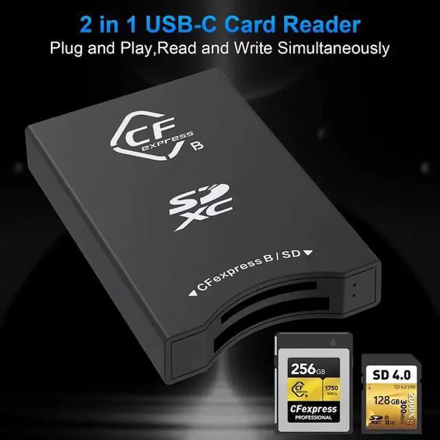 Alt view image 2 of 5 - 10Gbps CFexpress Type B and SD UHS-II Dual-Slot Memory Card Reader, USB 3.1 Gen 2 CFexpress Reader for CFexpress Type B/SD Card Read 2 Cards Simultaneously Support Windows/Android/Linux/Mac OS