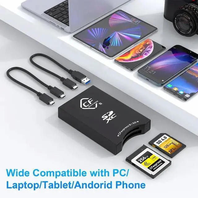 Alt view image 5 of 5 - 10Gbps CFexpress Type B and SD UHS-II Dual-Slot Memory Card Reader, USB 3.1 Gen 2 CFexpress Reader for CFexpress Type B/SD Card Read 2 Cards Simultaneously Support Windows/Android/Linux/Mac OS