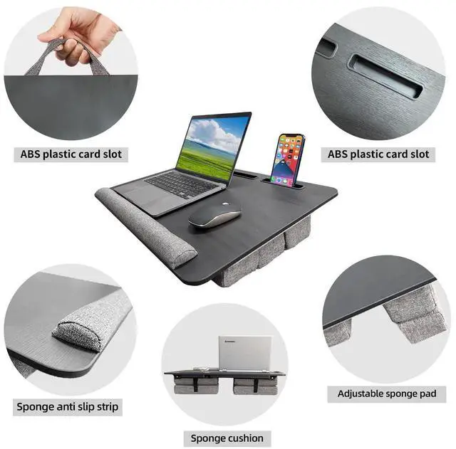 Alt view image 5 of 5 - OMUMUO Laptop Desk,Lap Desk with Cushion, Suitable for 17 inch laptops, Comes with Mouse pad, Phone, iPad Card Slot, can be Folded, Suitable for use on beds, Sofas, and Cars