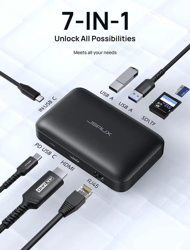Alt view image 2 of 5 - Docking Station, JSAUX OmniCase 7-in-1 USB C Hub with Cable Storage, Support 1000M Ethernet, 4k HDMI, 100W USB C PD, USB 3.0, SD/TF Card Docking Station for MacBookPro/Air, iPad, Chromebook
