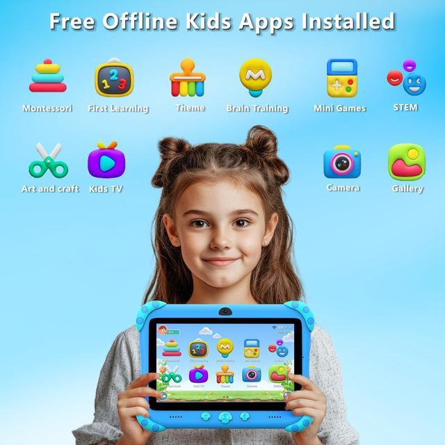 Alt view image 2 of 5 - YINOCHE 7 inch Kids Tablet with Case, WiFi, Android Toddler Tablet, 32GB Storage, Dual Camera, Shockproof Case, Parental Control Tablets Support Netflix YouTube for Toddlers (Green)