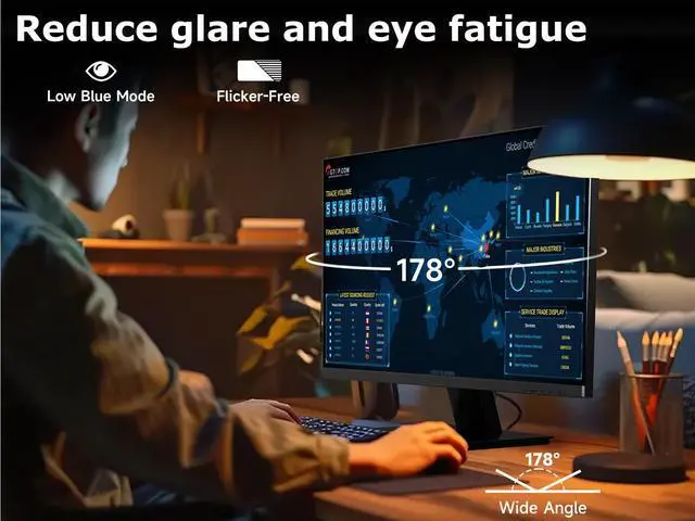 Alt view image 4 of 5 - XGaming 24 Inch Monitor, FHD 100Hz 1080P, IPS 16:9 Frameless Computer Monitor, 99% sRGB, Low Blue Light Eye Care, FreeSync, PC Screen Built-in Speakers, HDMI VGA Display, VESA, Tilt Adjustable, Black