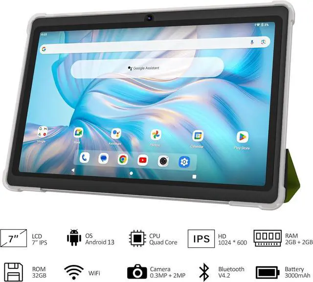 Alt view image 2 of 5 - VOLENTEX 7 Inch Tablet with Case, Quad Core Android 13, 32GB ROM, WiFi, Bluetooth, Dual Camera, USB C Tablet PC, 7" Touch Screen IPS Full HD Display (Green)