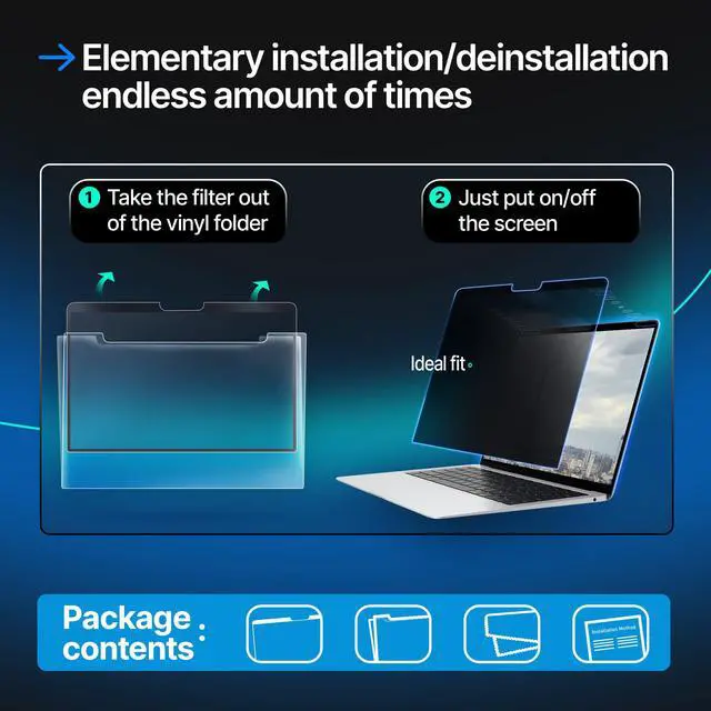 Alt view image 4 of 5 - Removable Privacy Screen Compatible with MacBook Pro 13" 2016, 2017, 2018, 2019, 2020, 2021, 2022, 2023, M1, M2 | Easy On/Off Anti-Glare Laptop Screen Protector Filter Blue Light Blocking Filter