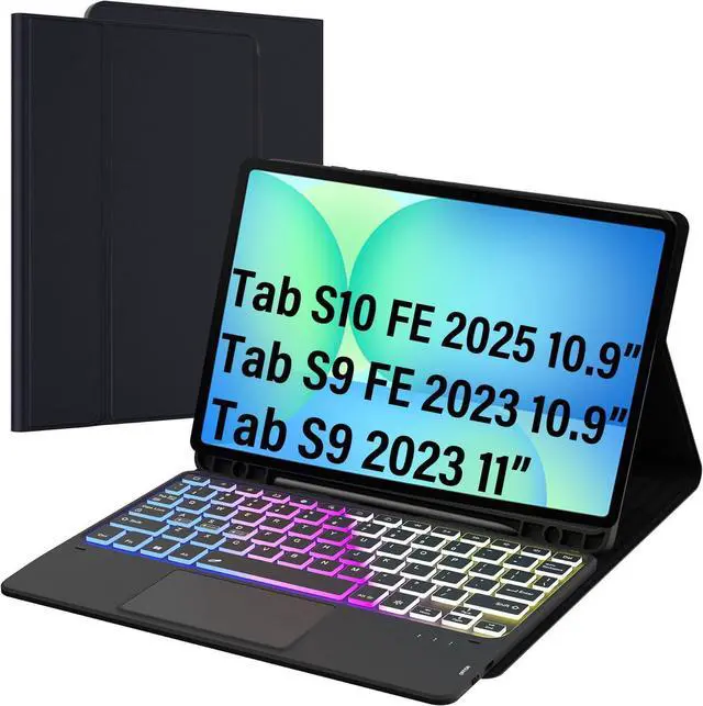 Main image of for Samsung Galaxy Tab S10 FE/S9 FE 10.9"/S9 11" Keyboard Case: 3 Zone 7 Colors Backlit Trackpad Keyboard for Samsung 11-inch S9 Tablet - Detachable Wireless Key Board Tablet Cover with Pen Holder