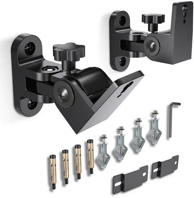Main image of Speaker Wall Mounts, 2 Packs Universal Mounting Bracket for Small Bookshelf Speakers, Vertical 120°, Horizontal 180°Adjustment, Compatible with Bose, JBL, KEF,Sony & Others, Hold up to 32 lbs