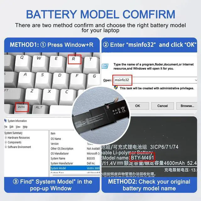 Alt view image 4 of 5 - JOTACT BTY-M491 11.4V Laptop Battery for MSI Modern 15 A10M A10M-028DE A10M-029 A10RAS A10RAS-076FR A10RAS-206IT A10RB A10RB-041TW A10RD A11M A11SB A4M A4MW MS-155K Summit B15 A11M Stealth 52.4Wh