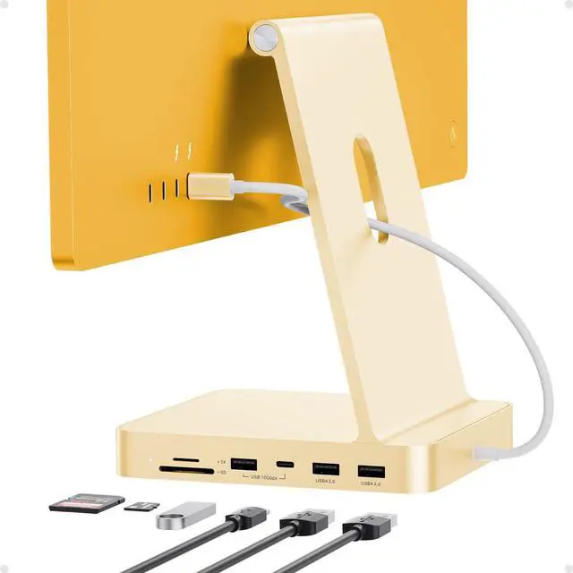 Main image of USB C HUB for iMac 24 inch 2021/2023/2024, PULWTOP USB Hub Adapter iMac Accessories for iMac M1/M3/M4 with USB C 10Gbps 3*USB A SD/TF, Docking Station Support Expand M.2 SSD (Not Included),Yellow