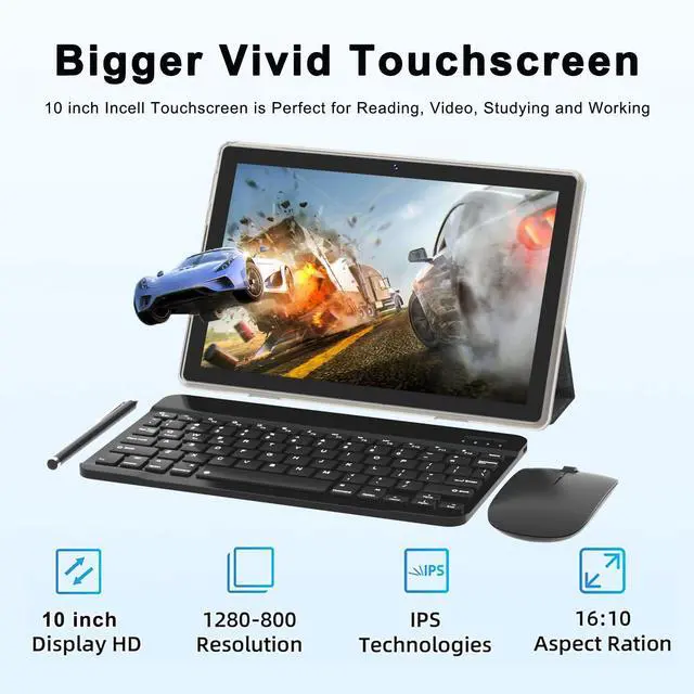 Alt view image 2 of 5 - Tablet 10 Inch Android 14 Tableta, 2 in 1 Tablets with Keyboard Mouse Case Stylus, 8GB RAM+64GB ROM Support 1TB expansion, 2MP+8MP Dual Camera, 6000mAh Battery, Bluetooth WIFI6 1280 * 800 10.1" HD Tab
