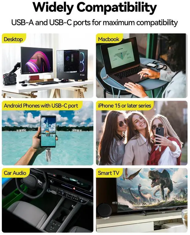 Alt view image 5 of 5 - MOVE SPEED 1TB Solid State Flash Drive 570MB/s High Speed Type C + USB 3.2 Drive Dual Port, Thumb Drive Compatible with iPhone 15, 16 Series/Android Phone/MacBook/Audio/Smart TV