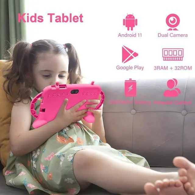Alt view image 2 of 5 - MengDash Kids Tablet, 7 inch Tablet for Kids 2-10, Educational Learning Toddler Tablet Android 11, 3GB RAM+32GB ROM Storage, Google Play YouTube, Baby Girl boy Present (Red)