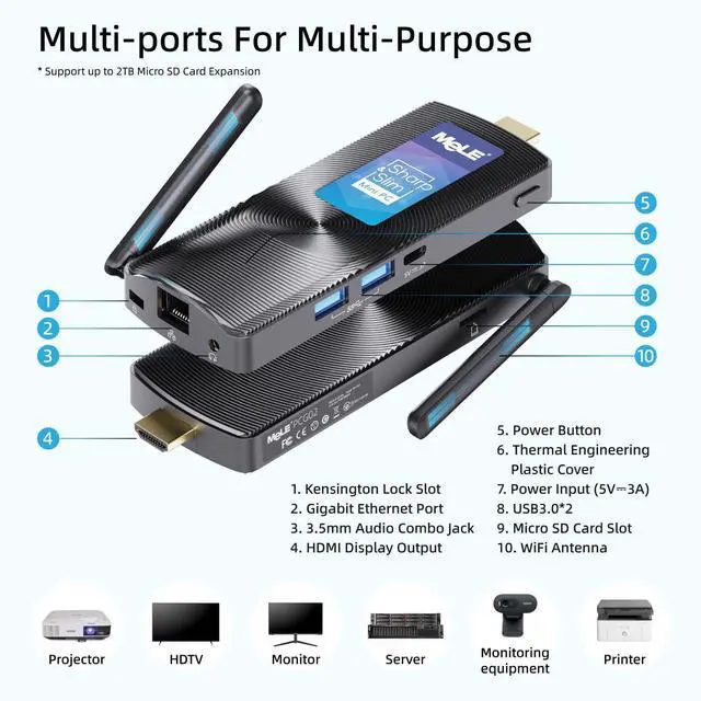 Alt view image 4 of 5 - MeLE PCG02 Mini PC Stick Fanless N4000 4GB Ram 128GB Mini Computer Stick Windows 11 Home HDMI 4K 2.4G/5GHz Wi-Fi 5 BT4.2 Gigabit Ethernet Micro PC on Industrial IoT, Digital Signage, WMS, MES, NAS