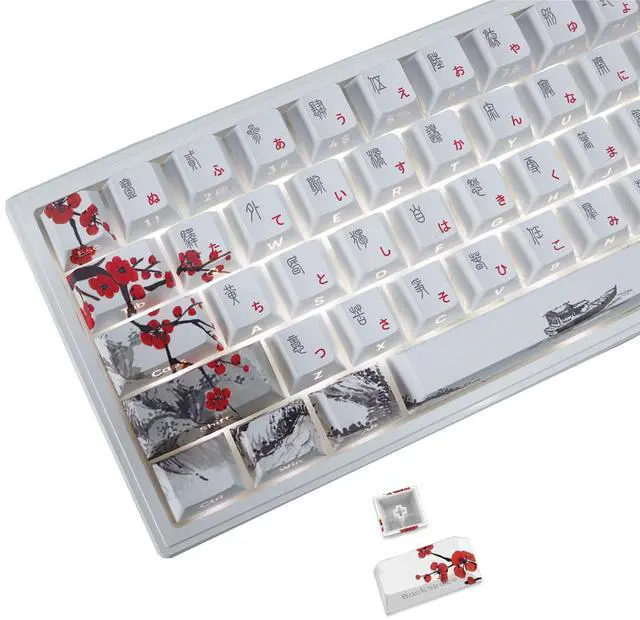 Main image of JSJT PBT Japanese Keycaps-Side Printed Keycap Set PBT Doubleshot Shine Through Custom Keycap Cherry Profile Plum Blossom Key Caps 135 Keys for Cherry MX Switch Mechanical Keycboard
