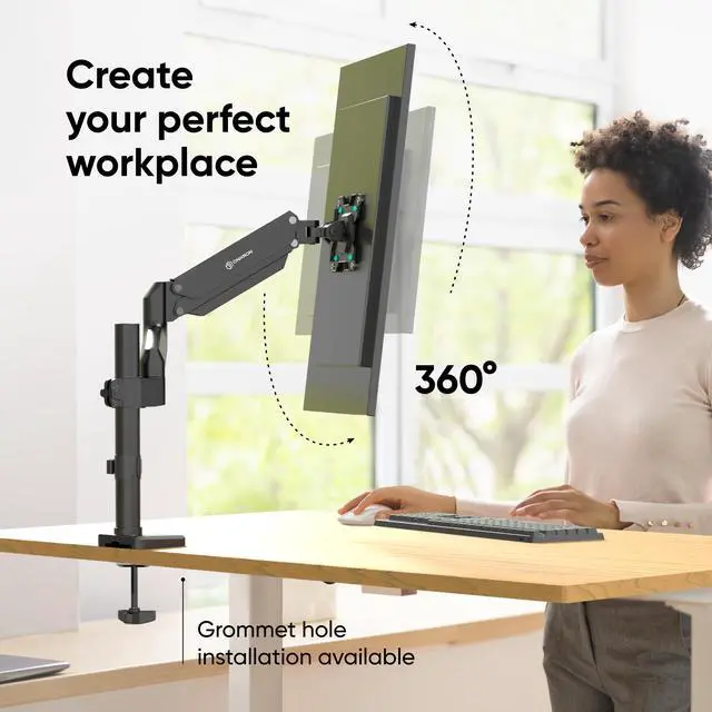Alt view image 4 of 5 - ONKRON Single Monitor Mount for 13-34 Inch Screen up to 26.5 lbs, Gas Spring Monitor Arm Desk Mount 75x75 / 100x100 VESA - Vertical Computer Screen Mount for Desk with Swivel, Tilt, Rotation Black