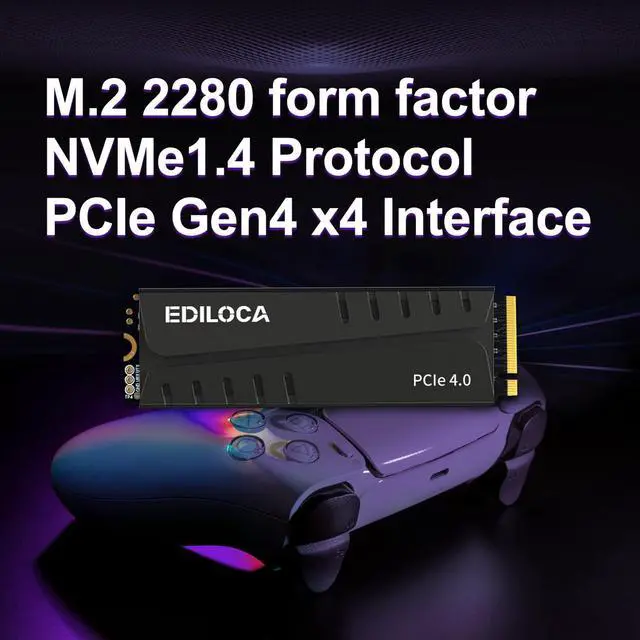 Alt view image 2 of 5 - Ediloca 1TB PS5 SSD with Heatsink PCIe Gen4 NVMe M.2 Gaming SSD, 7400MB/s Read, 1GB DRAM Cache, 3D TLC | Internal Solid State Drive Compatible with PS5 & PC(EN855)