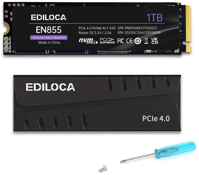 Main image of Ediloca 1TB PS5 SSD with Heatsink PCIe Gen4 NVMe M.2 Gaming SSD, 7400MB/s Read, 1GB DRAM Cache, 3D TLC | Internal Solid State Drive Compatible with PS5 & PC(EN855)