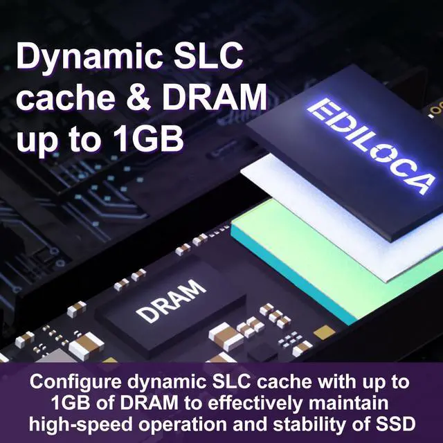 Alt view image 4 of 5 - Ediloca 1TB PS5 SSD with Heatsink PCIe Gen4 NVMe M.2 Gaming SSD, 7400MB/s Read, 1GB DRAM Cache, 3D TLC | Internal Solid State Drive Compatible with PS5 & PC(EN855)