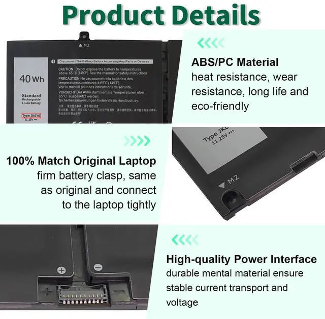 Alt view image 3 of 5 - 40Wh JK6Y6 Battery for Dell Inspiron 5300 5301 5401 5402 5408 5409 5501 5508 5509 5400 5406 7405 7300 7306 7500 7506 2-in-1 Silver Series Latitude 3410 3510 Vostro 5301 5401 5501 P102F H5CKD 11.25V
